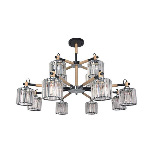 12 Heads Cylinder Chandelier Lighting Traditional Clear Crystal - Rebooters