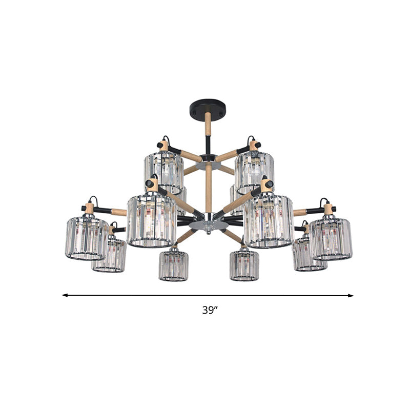 12 Heads Cylinder Chandelier Lighting Traditional Clear Crystal - Rebooters