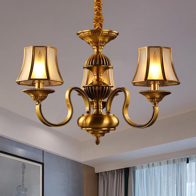 3/5/6 Lights Flared Chandelier Lighting Colonialism Gold Frosted Glass - Rebooters
