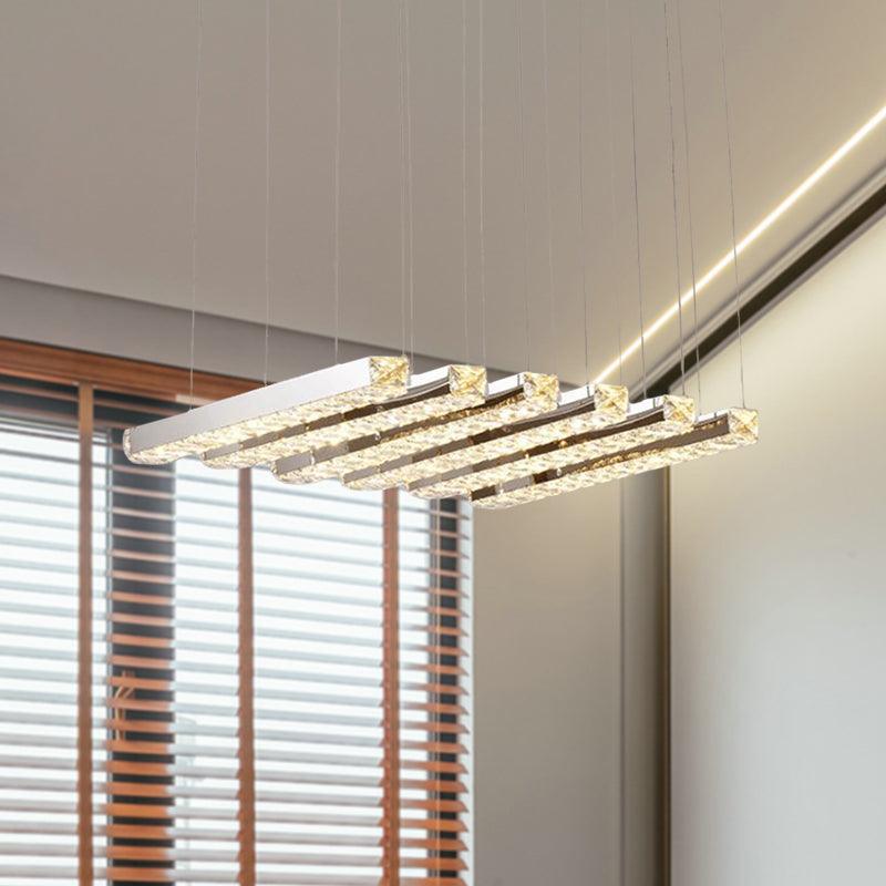 Linear Living Room Ceiling Chandelier Simple Style K9 Crystal 6/9 Heads Silver Light - Rebooters