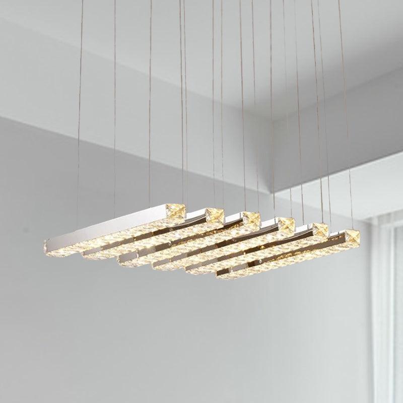 Linear Living Room Ceiling Chandelier Simple Style K9 Crystal 6/9 Heads Silver Light - Rebooters
