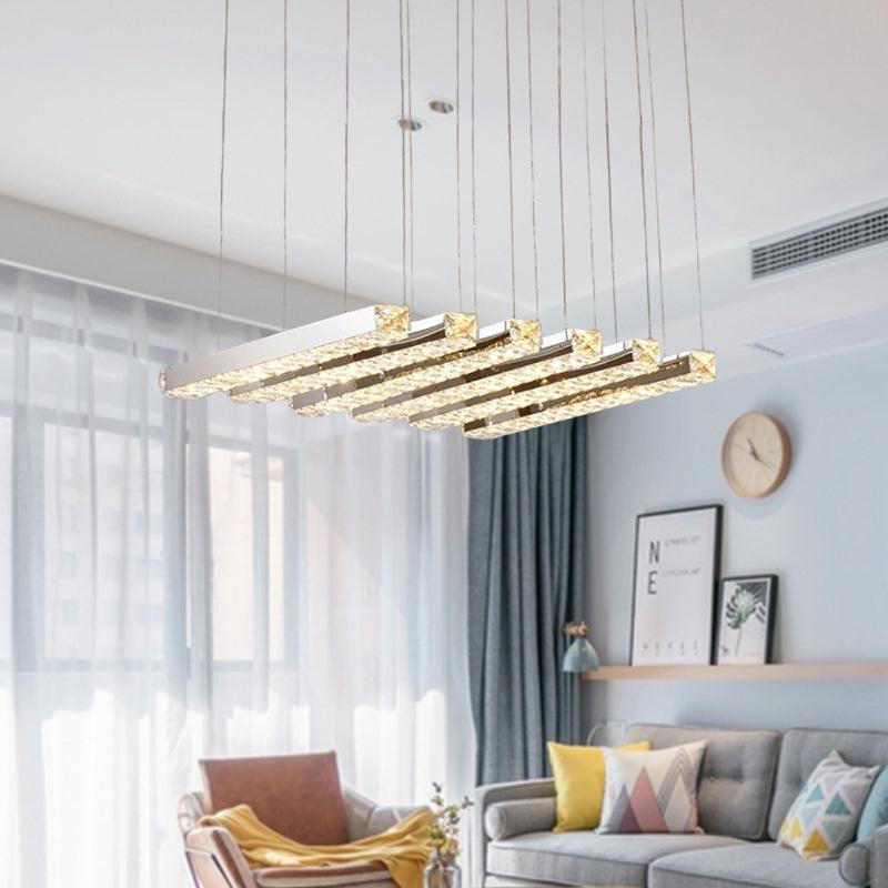 Linear Living Room Ceiling Chandelier Simple Style K9 Crystal 6/9 Heads Silver Light - Rebooters