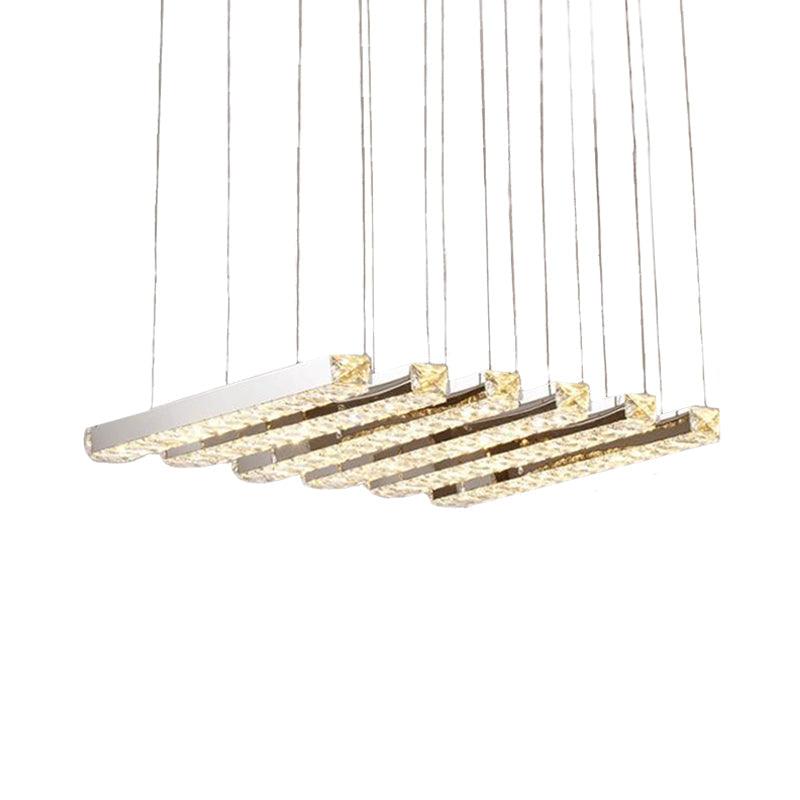 Linear Living Room Ceiling Chandelier Simple Style K9 Crystal 6/9 Heads Silver Light - Rebooters