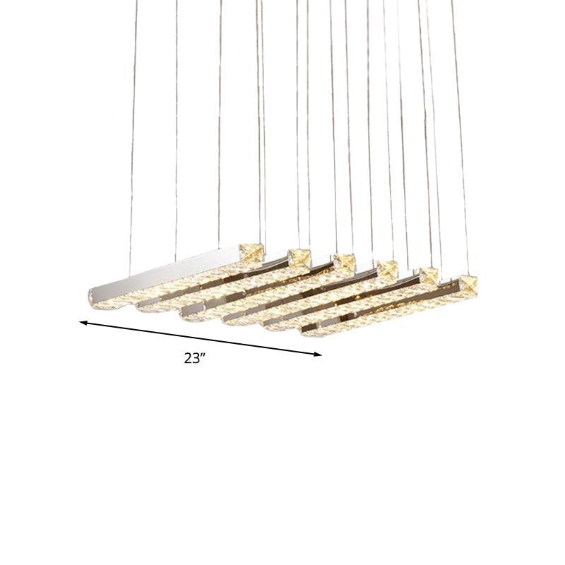Linear Living Room Ceiling Chandelier Simple Style K9 Crystal 6/9 Heads Silver Light - Rebooters