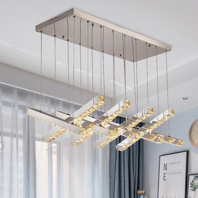 Linear Living Room Ceiling Chandelier Simple Style K9 Crystal 6/9 Heads Silver Light - Rebooters