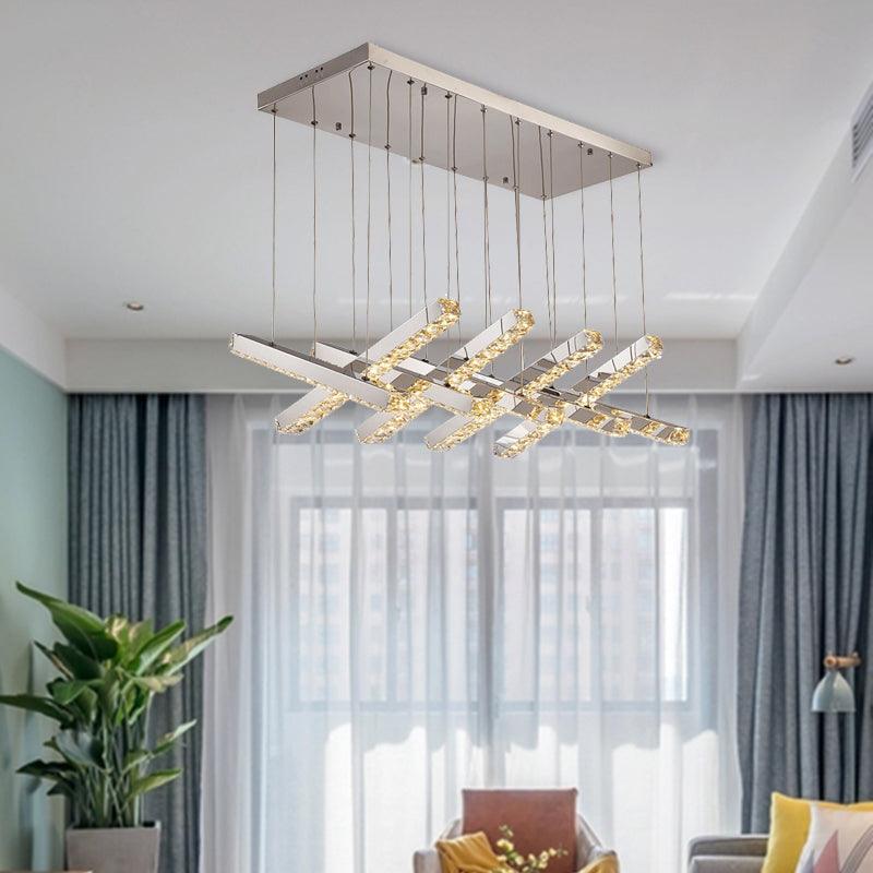 Linear Living Room Ceiling Chandelier Simple Style K9 Crystal 6/9 Heads Silver Light - Rebooters