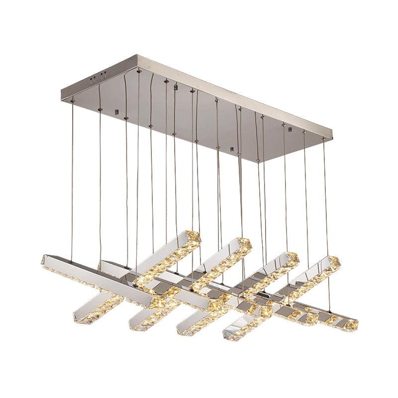 Linear Living Room Ceiling Chandelier Simple Style K9 Crystal 6/9 Heads Silver Light - Rebooters