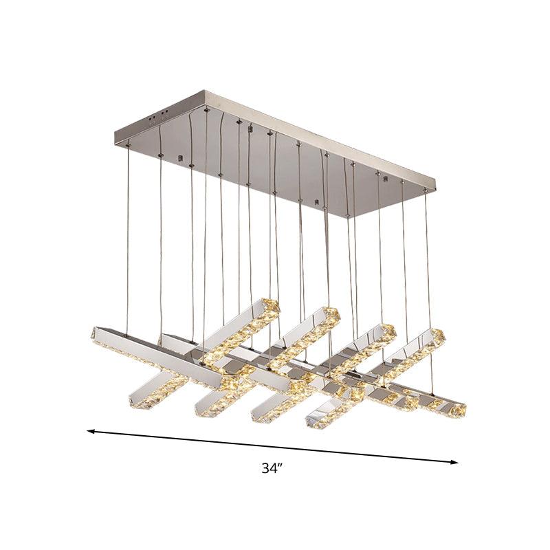 Linear Living Room Ceiling Chandelier Simple Style K9 Crystal 6/9 Heads Silver Light - Rebooters