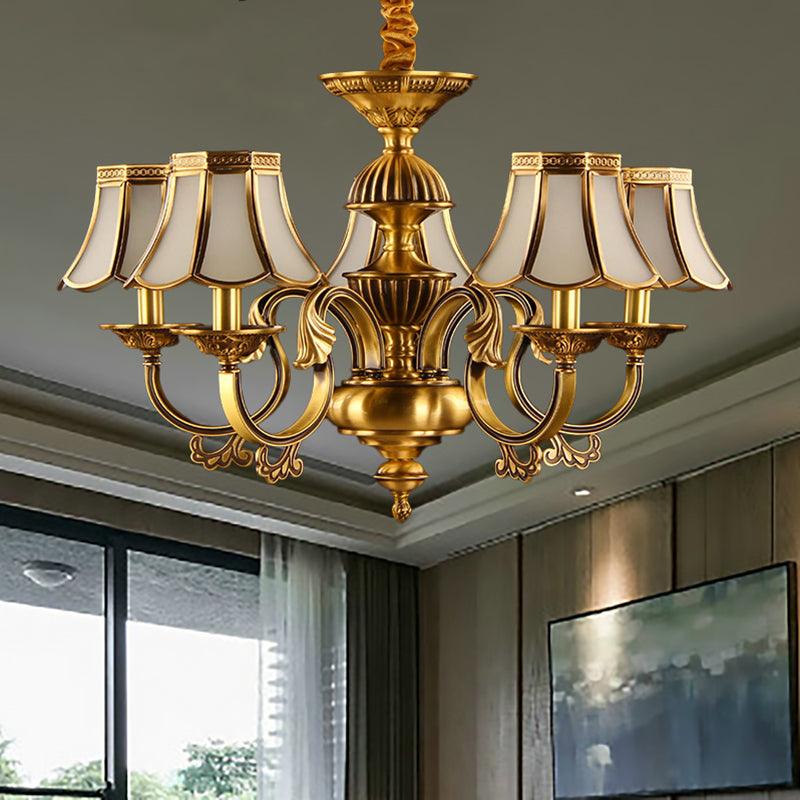 5/6/8 Heads Beige Frosted Glass Pendant Chandelier Gold Finish - Rebooters