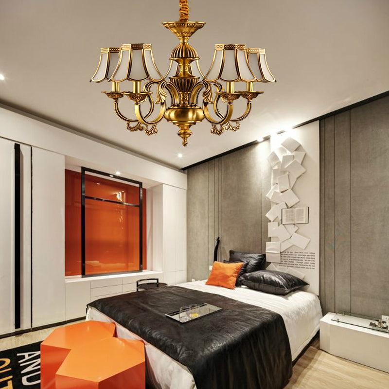 5/6/8 Heads Beige Frosted Glass Pendant Chandelier Gold Finish - Rebooters