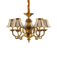 5/6/8 Heads Beige Frosted Glass Pendant Chandelier Gold Finish - Rebooters