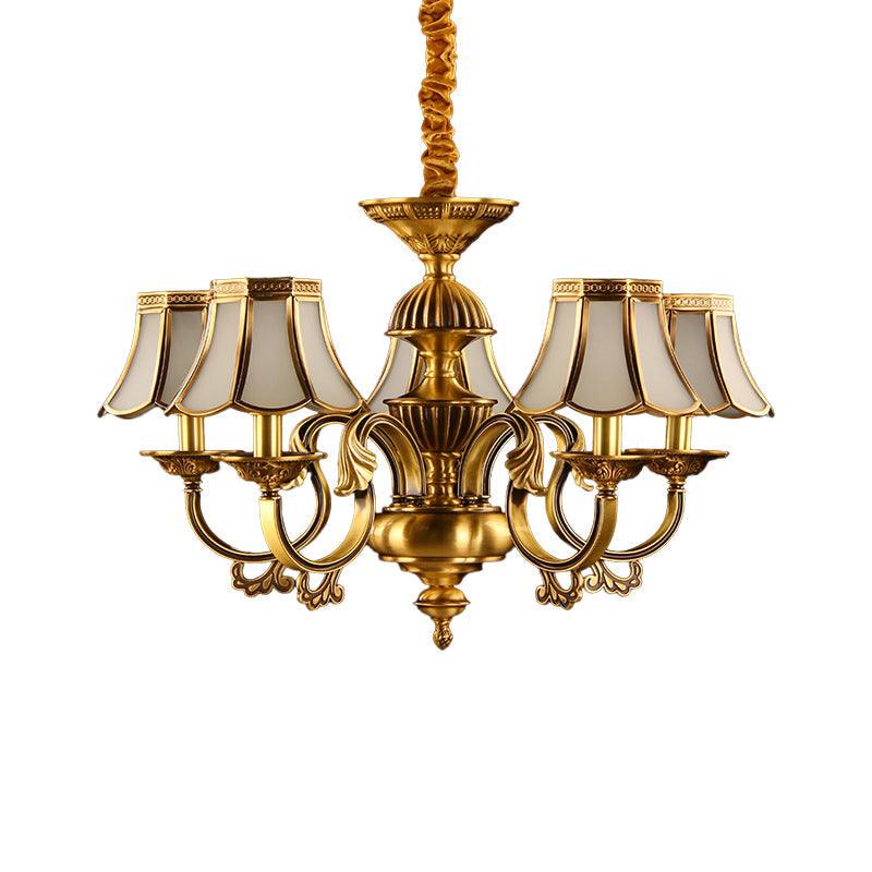 5/6/8 Heads Beige Frosted Glass Pendant Chandelier Gold Finish - Rebooters