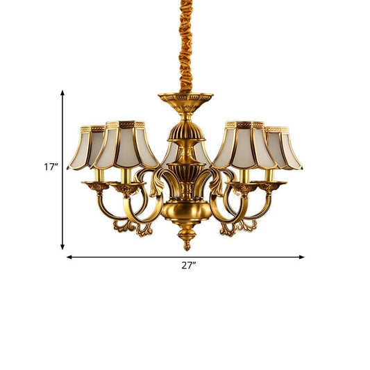 5/6/8 Heads Beige Frosted Glass Pendant Chandelier Gold Finish - Rebooters