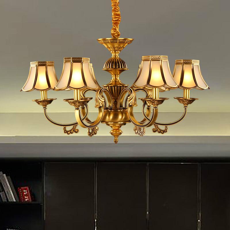 5/6/8 Heads Beige Frosted Glass Pendant Chandelier Gold Finish - Rebooters