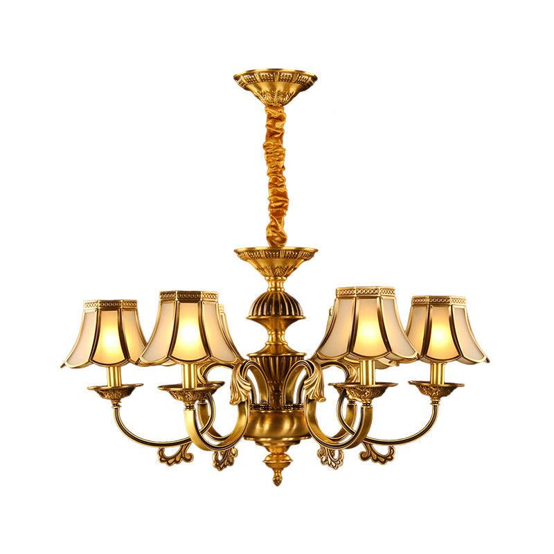 5/6/8 Heads Beige Frosted Glass Pendant Chandelier Gold Finish - Rebooters