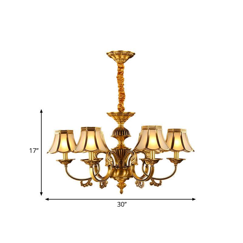 5/6/8 Heads Beige Frosted Glass Pendant Chandelier Gold Finish - Rebooters