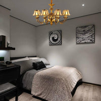 5/6/8 Heads Beige Frosted Glass Pendant Chandelier Gold Finish - Rebooters