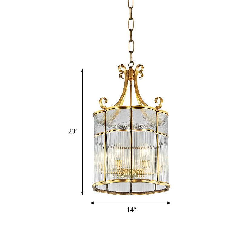 22"/23" H 4 Bulbs Cylinder Pendant Lamp Colonial Gold Chandelier - Rebooters