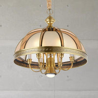 7 Bulbs Bowl Hanging Chandelier Colonial Brass Frosted Glass - Rebooters