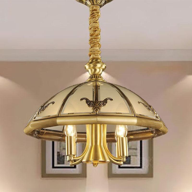 5 Bulbs Sandblasted Glass Chandelier Colonial Brass Dome - Rebooters