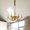 Gold Scrolled Arm Hanging Chandelier Colonial Metal 6 Lights - Rebooters