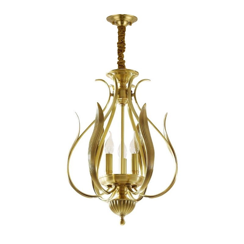 3 Bulbs Candle Hanging Chandelier Colonial Gold Metal Lamp - Rebooters