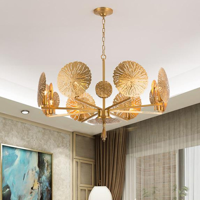Colonial Lotus Pendant Ceiling Light 6/8 Heads Gold Fixture - Rebooters