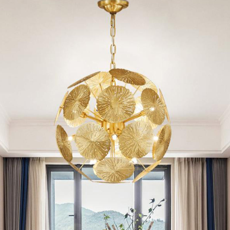 12/20 Bulbs Metal Chandelier Lamp Colonial Gold Spherical Light - Rebooters