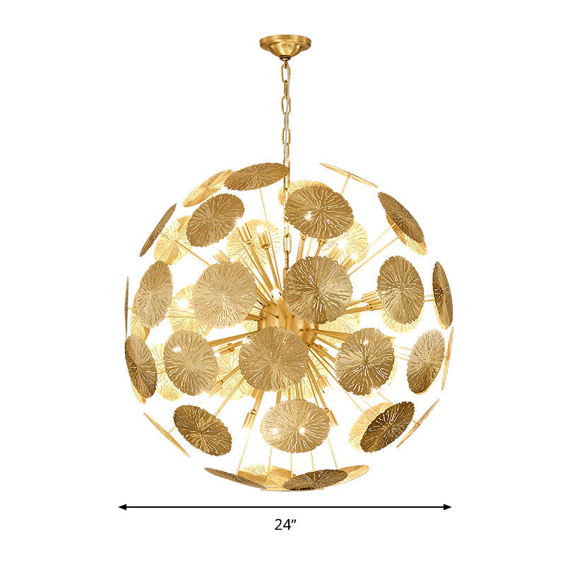 12/20 Bulbs Metal Chandelier Lamp Colonial Gold Spherical Light - Rebooters