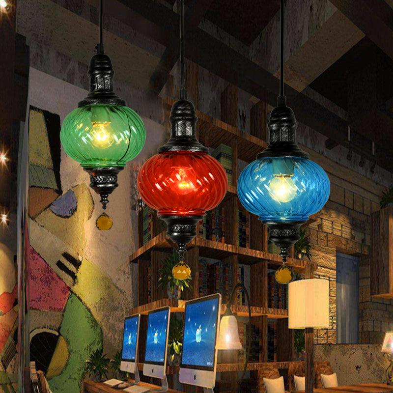 1 Light Pendant Lighting Moroccan Oval Textured Glass Ceiling Light - Rebooters