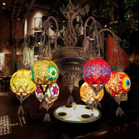 6 Lights Globe Hanging Chandelier Moroccan Brass Cut Glass - Rebooters