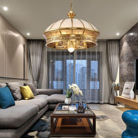 7 Lights Frosted Glass Chandelier Lighting Colonial Brass - Rebooters