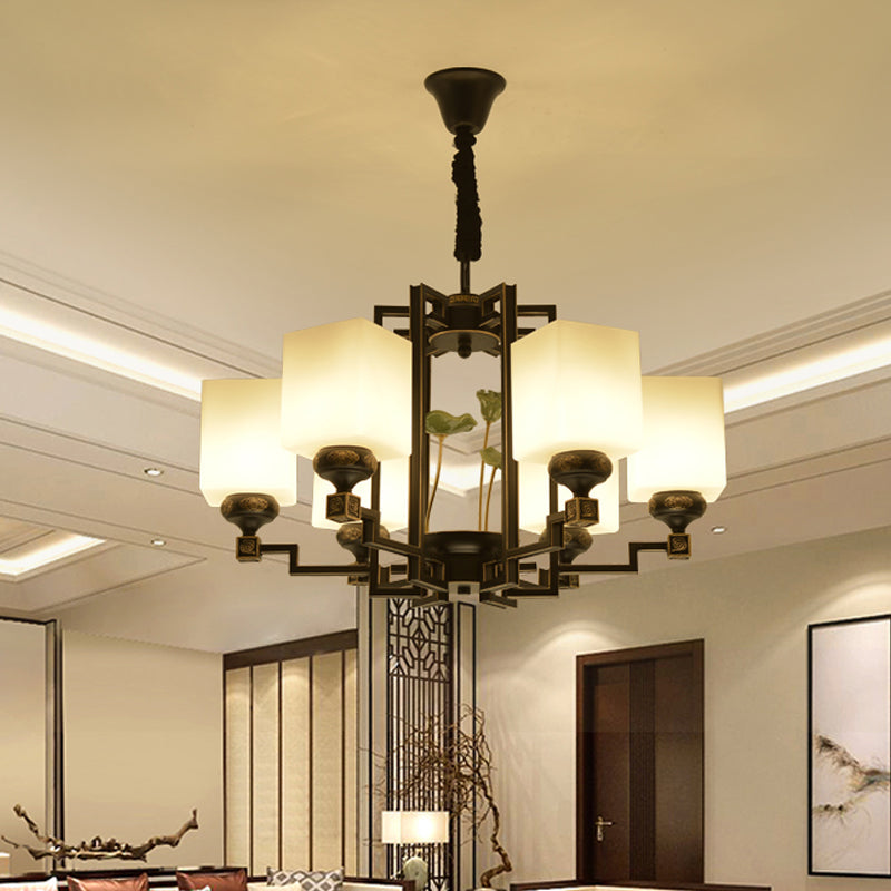 Square Metal Chandelier Traditional Style 6/8/10 Lights Black - Rebooters
