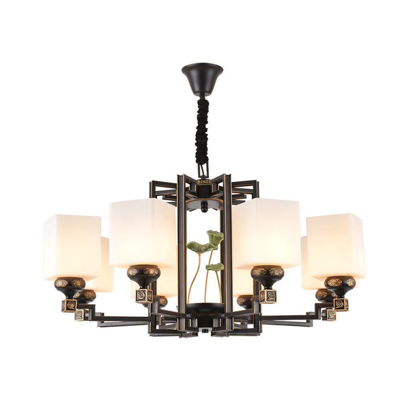 Square Metal Chandelier Traditional Style 6/8/10 Lights Black - Rebooters