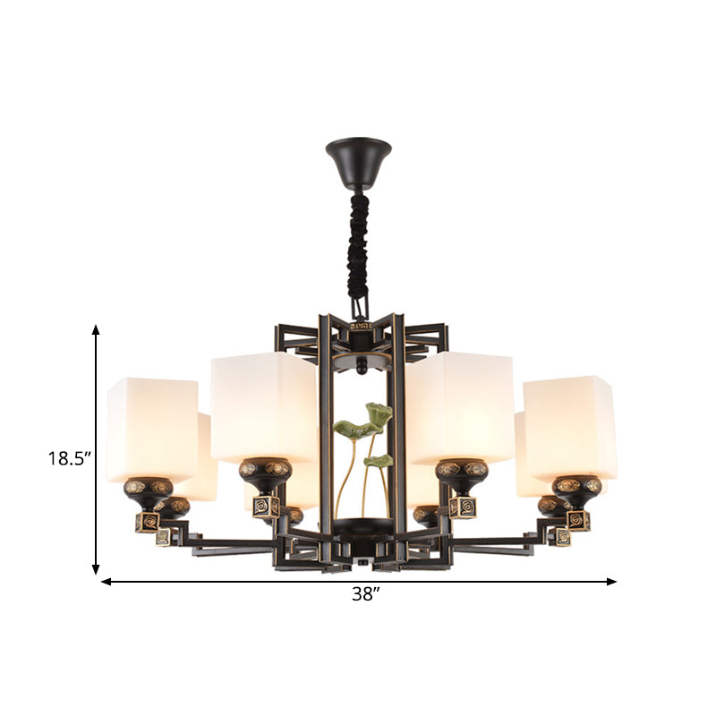 Square Metal Chandelier Traditional Style 6/8/10 Lights Black - Rebooters