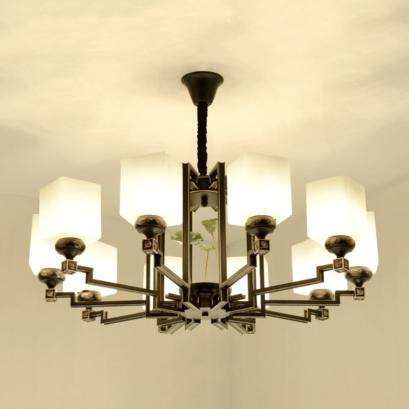 Square Metal Chandelier Traditional Style 6/8/10 Lights Black - Rebooters