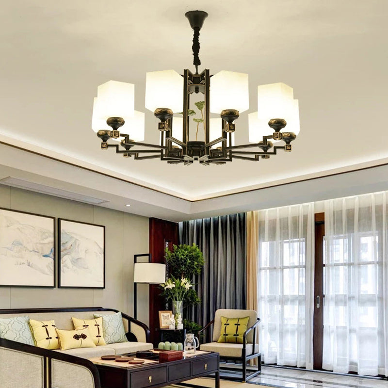Square Metal Chandelier Traditional Style 6/8/10 Lights Black - Rebooters