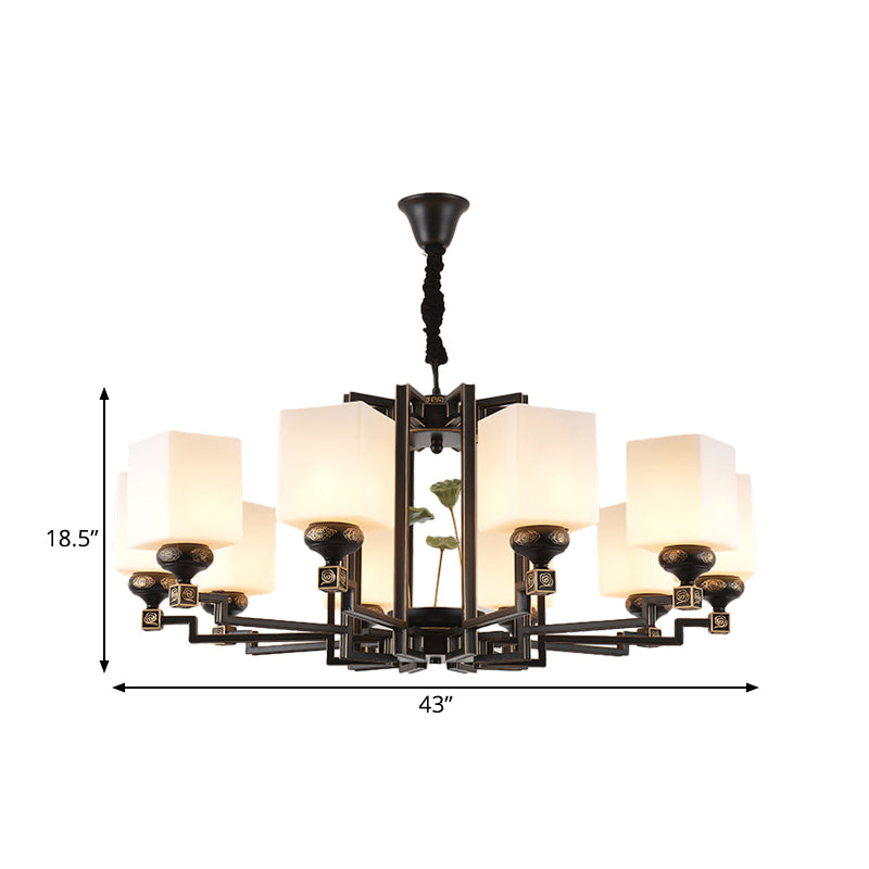 Square Metal Chandelier Traditional Style 6/8/10 Lights Black - Rebooters