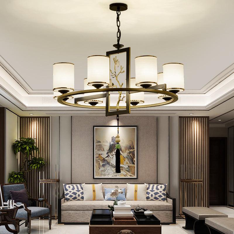 Metal Cylinder Chandelier Lighting Classic 6/8/10 Lights Black Gold - Rebooters