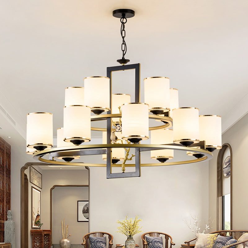 Metal Cylinder Chandelier Lighting Classic 6/8/10 Lights Black Gold - Rebooters