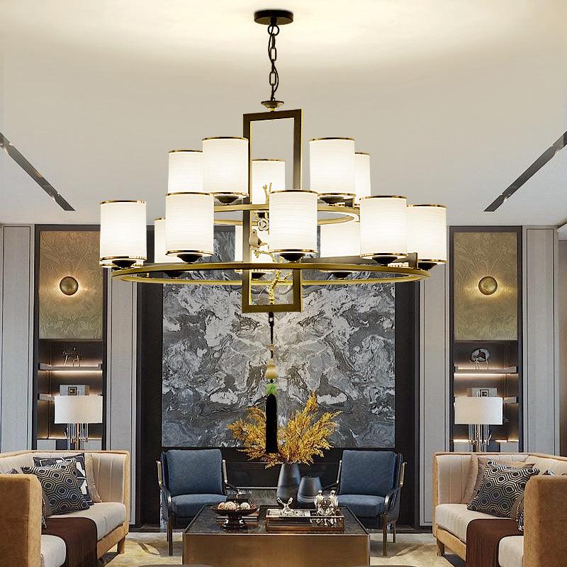 Metal Cylinder Chandelier Lighting Classic 6/8/10 Lights Black Gold - Rebooters