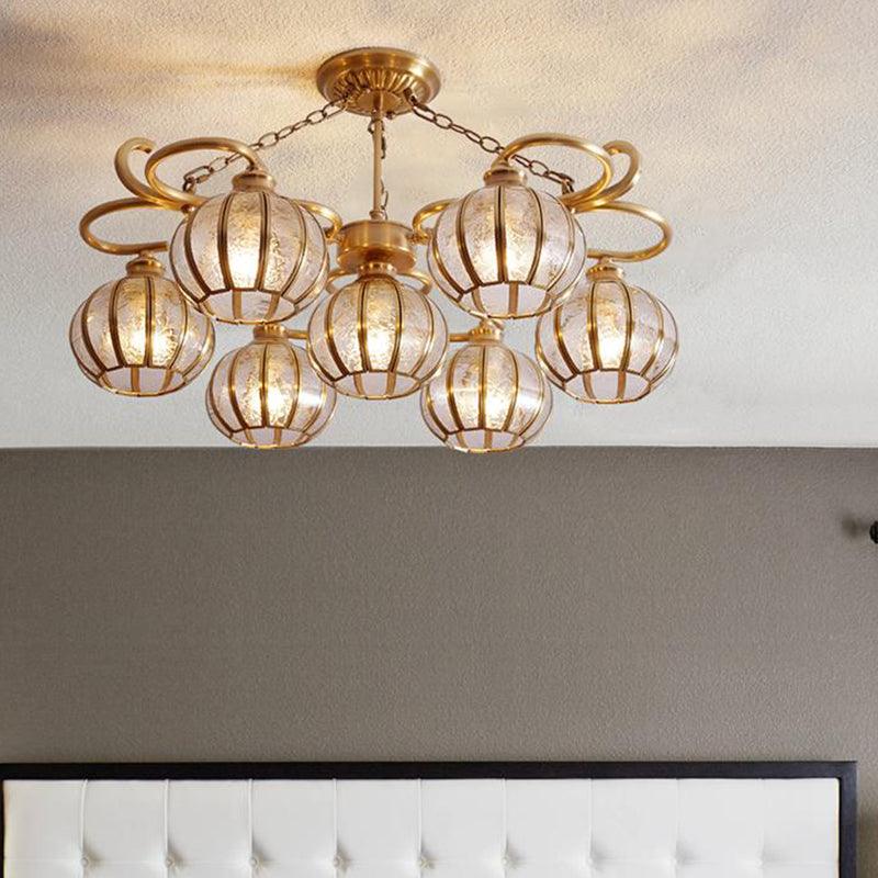 7 Heads Globe Semi Flush Light Traditional Gold Frosted Glass Ceiling Mounted Lamp - Rebooters