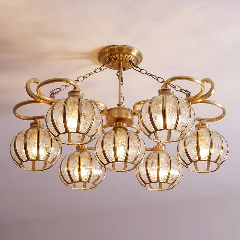 7 Heads Globe Semi Flush Light Traditional Gold Frosted Glass Ceiling Mounted Lamp - Rebooters