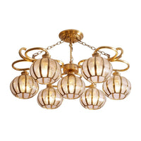 7 Heads Globe Semi Flush Light Traditional Gold Frosted Glass Ceiling Mounted Lamp - Rebooters
