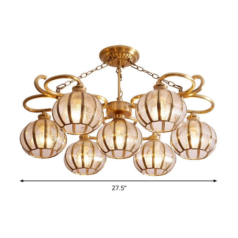 7 Heads Globe Semi Flush Light Traditional Gold Frosted Glass Ceiling Mounted Lamp - Rebooters