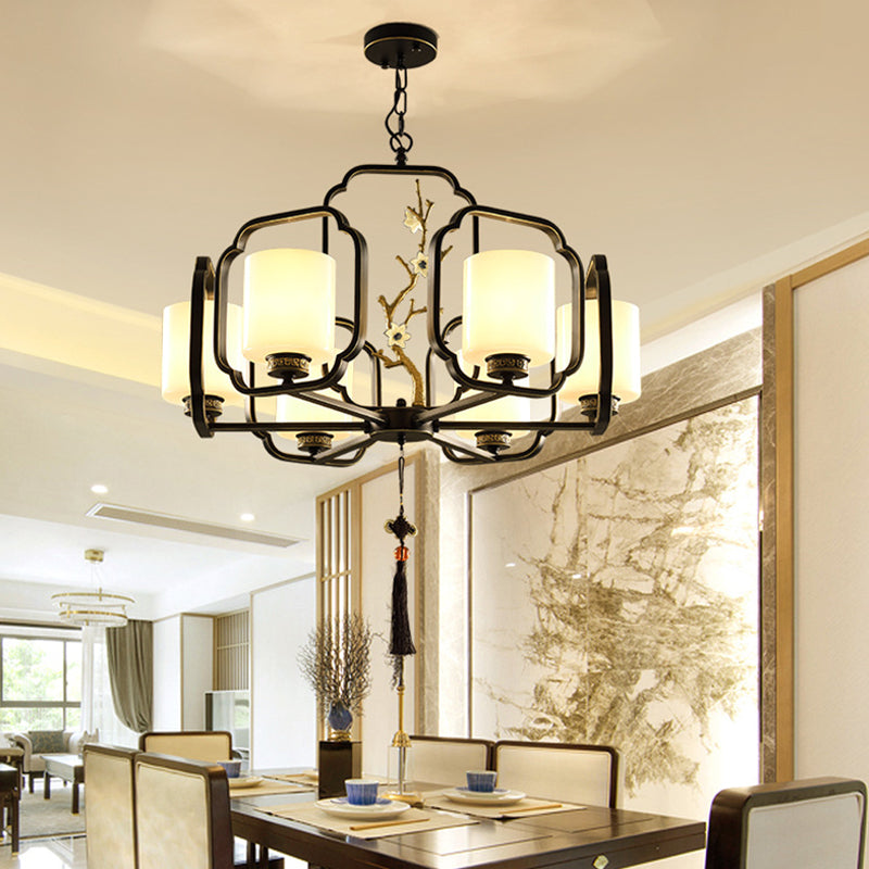 Black Cylinder Chandelier Lighting Fixture Classic Metal 6 Lights - Rebooters