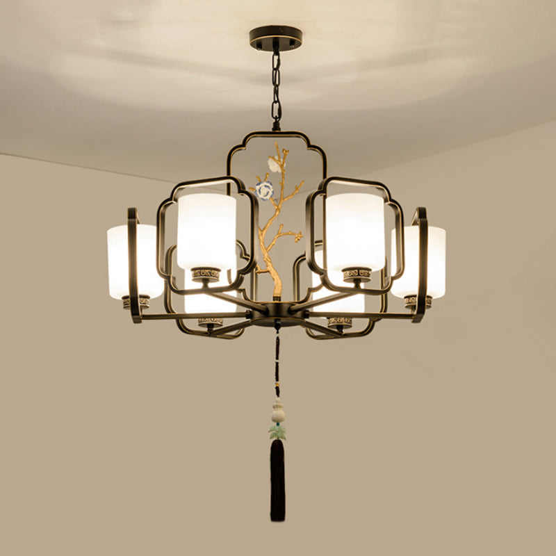 Black Cylinder Chandelier Lighting Fixture Classic Metal 6 Lights - Rebooters