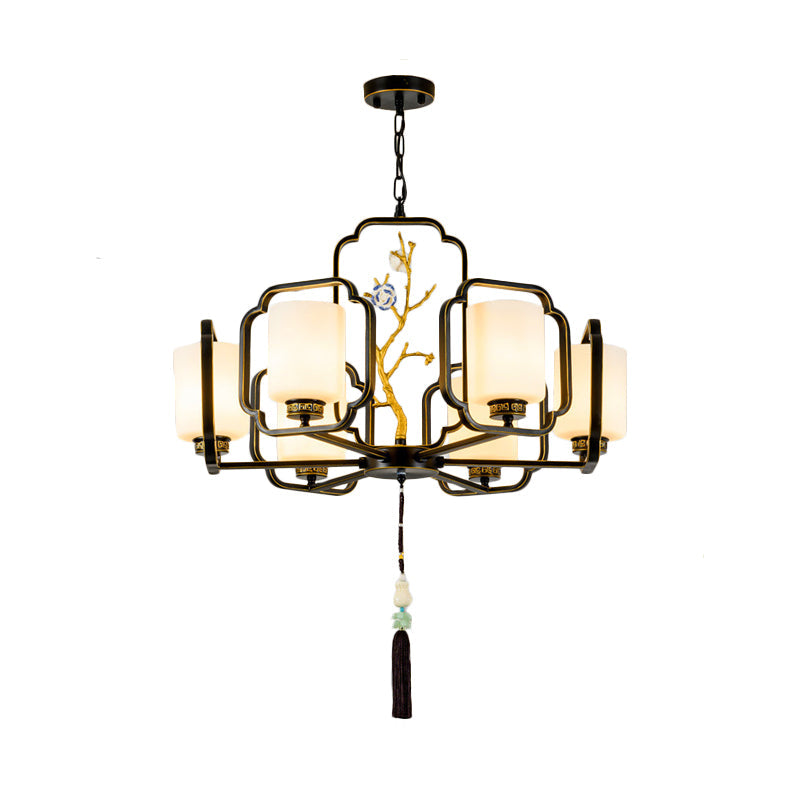 Black Cylinder Chandelier Lighting Fixture Classic Metal 6 Lights - Rebooters