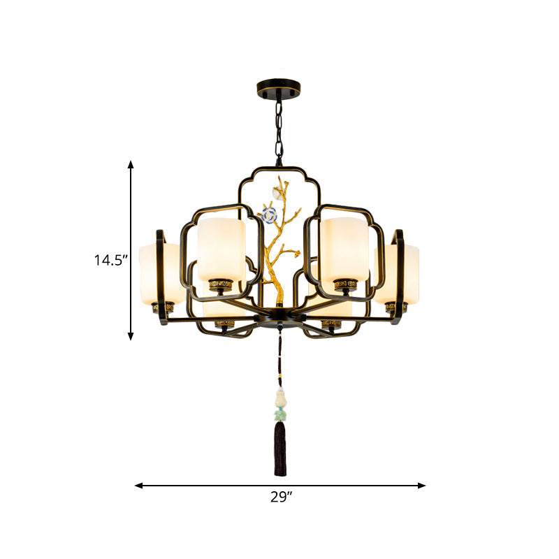 Black Cylinder Chandelier Lighting Fixture Classic Metal 6 Lights - Rebooters