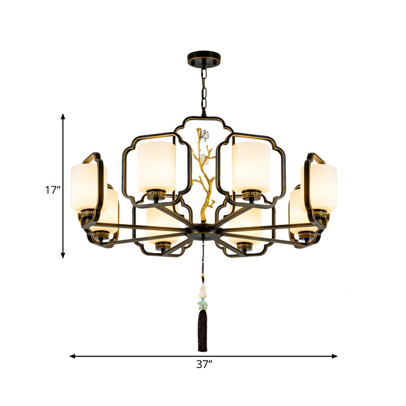 Black Cylinder Chandelier Lighting Fixture Classic Metal 6 Lights - Rebooters